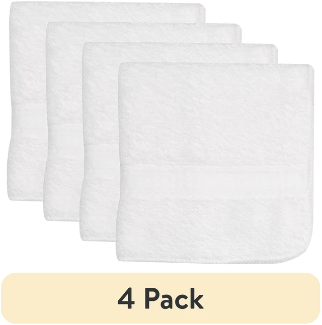 Main image of Mainstays Basic Washcloth 4-Pack, White, 100% Cotton