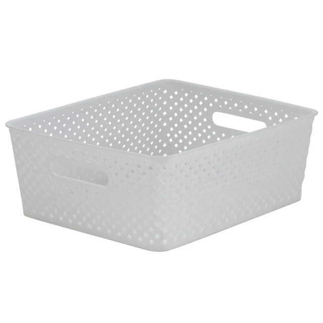 Alt view image 4 of 5 - Simplify Resin Plastic Wicker Medium Storage Bin, White
