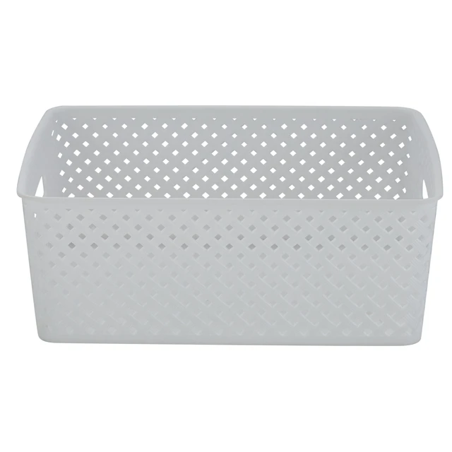 Alt view image 5 of 5 - Simplify Resin Plastic Wicker Medium Storage Bin, White