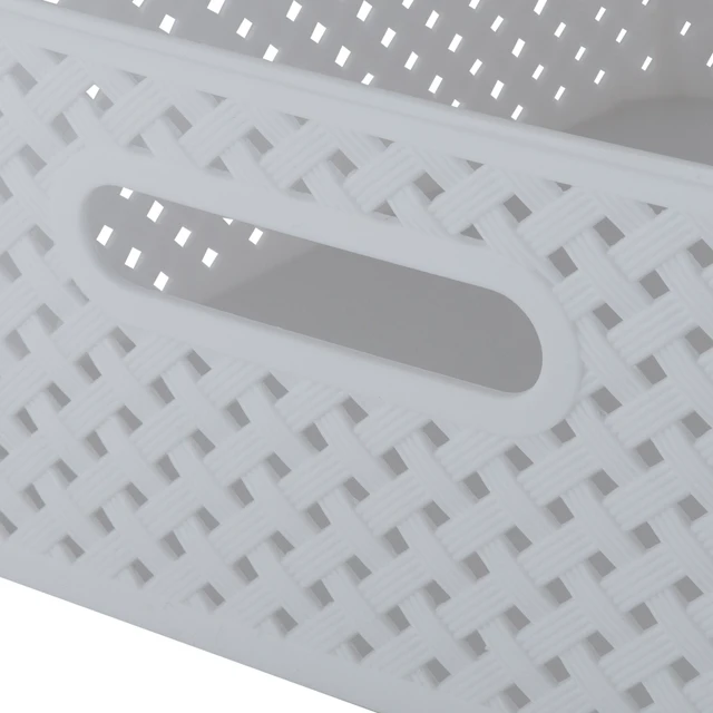 Alt view image 3 of 5 - Simplify Resin Plastic Wicker Medium Storage Bin, White