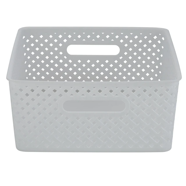 Alt view image 2 of 5 - Simplify Resin Plastic Wicker Medium Storage Bin, White