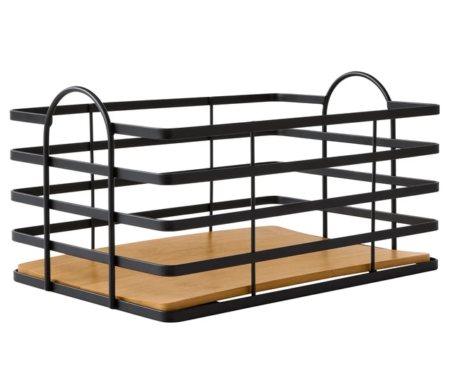 Alt view image 2 of 4 - Better Homes & Gardens Matte Black Wire Storage Basket with Bamboo Bottom