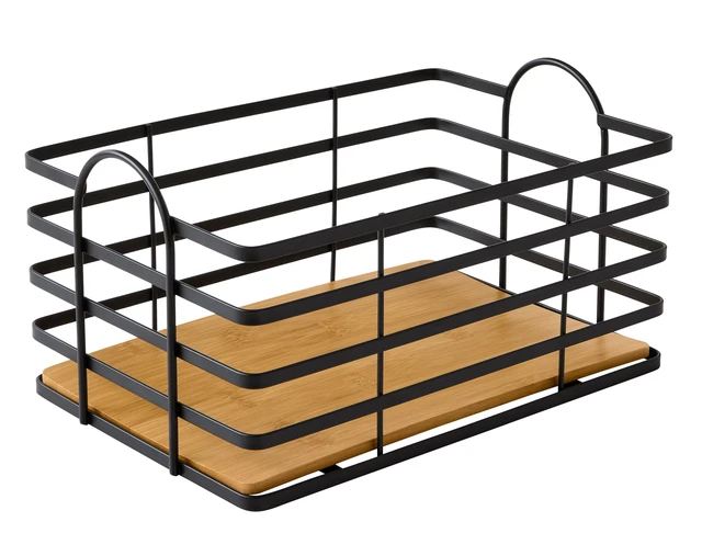 Alt view image 3 of 4 - Better Homes & Gardens Matte Black Wire Storage Basket with Bamboo Bottom