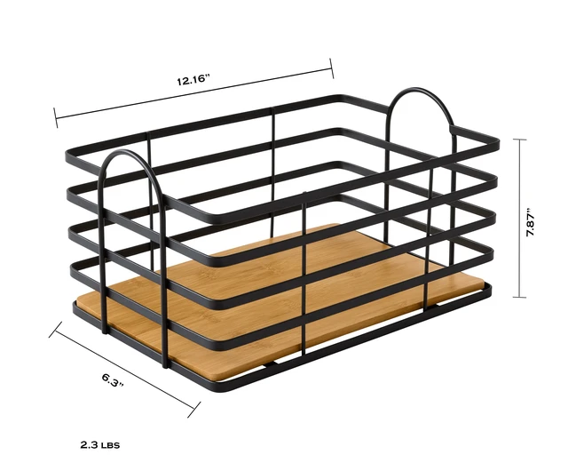 Alt view image 4 of 4 - Better Homes & Gardens Matte Black Wire Storage Basket with Bamboo Bottom