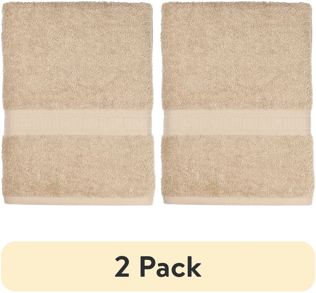 Main image of Mainstays Basic Bath Towel (2-Pack), 100% Cotton, Tan