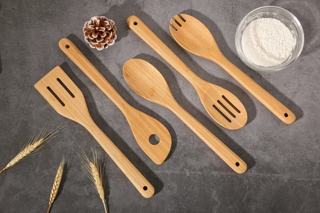 Alt view image 3 of 6 - Mainstays 5-Piece Bamboo Cooking Utensil Set