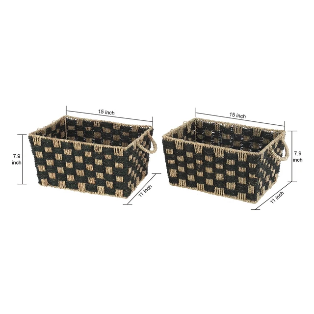 Alt view image 4 of 6 - Better Homes & Gardens Large Rectangle Checkered Seagrass Storage Baskets with Handles, 2-Pack