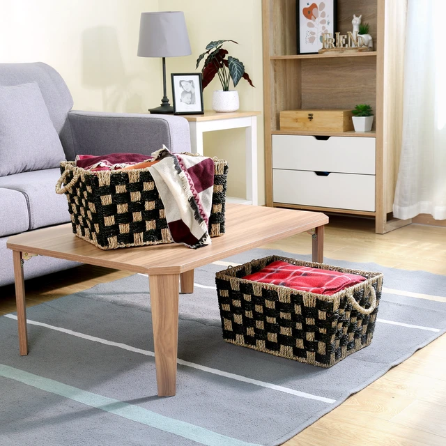 Alt view image 6 of 6 - Better Homes & Gardens Large Rectangle Checkered Seagrass Storage Baskets with Handles, 2-Pack