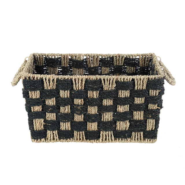 Alt view image 3 of 6 - Better Homes & Gardens Large Rectangle Checkered Seagrass Storage Baskets with Handles, 2-Pack