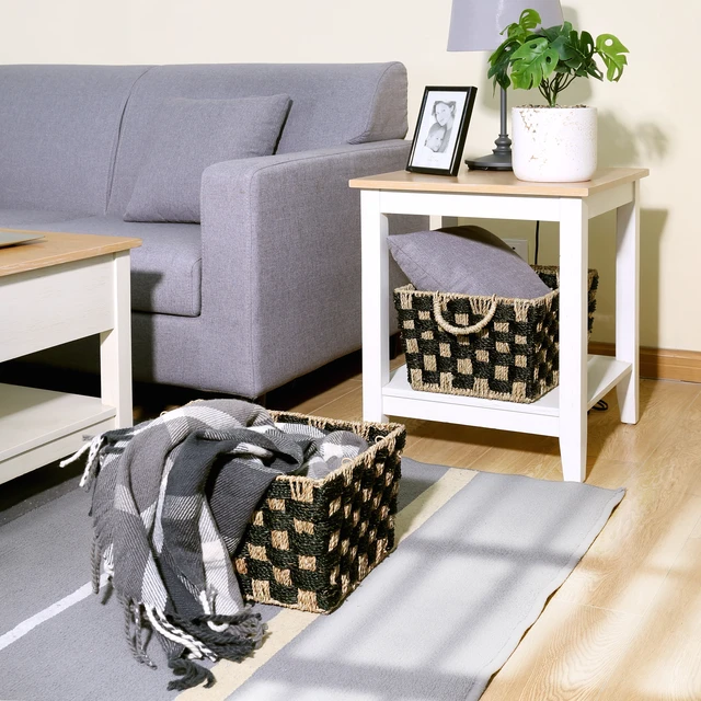Alt view image 5 of 6 - Better Homes & Gardens Large Rectangle Checkered Seagrass Storage Baskets with Handles, 2-Pack