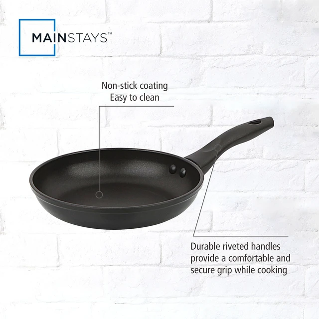Alt view image 3 of 6 - Mainstays 8 in Nonstick Aluminum Skillet, Black, Dishwasher Safe