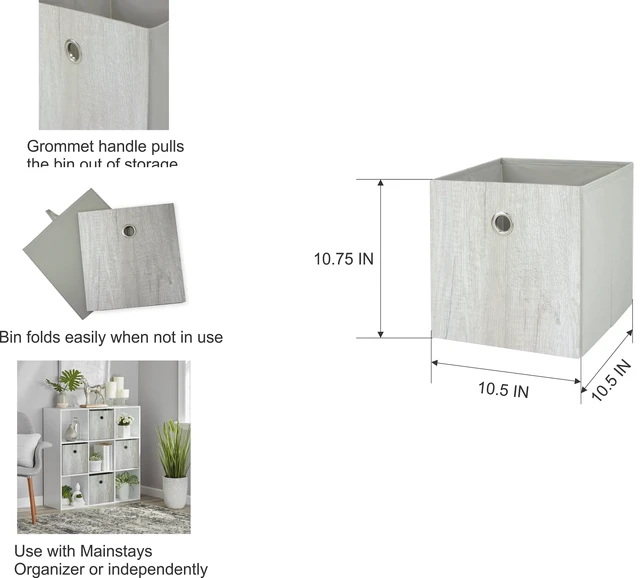Alt view image 6 of 6 - 2-Pack Mainstays Collapsible Fabric Cube Storage Bin, Grey Wood Grain