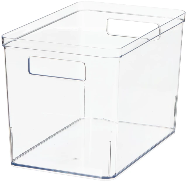 Main image of Mainstays Large Deep Clear Plastic Pantry Storage Bin Organizer with Handles, 12in x 7.5in x 8in