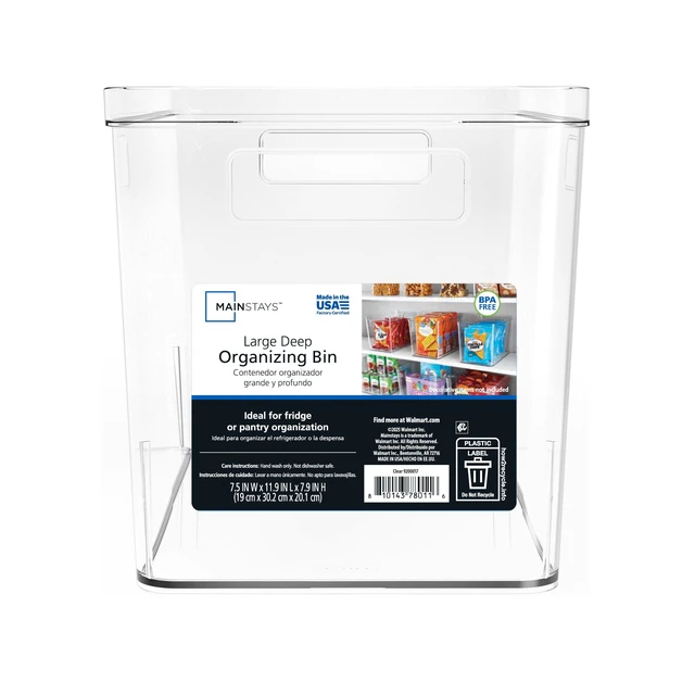 Alt view image 4 of 6 - Mainstays Large Deep Clear Plastic Pantry Storage Bin Organizer with Handles, 12in x 7.5in x 8in