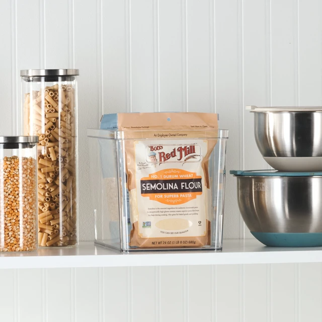 Alt view image 5 of 6 - Mainstays Large Deep Clear Plastic Pantry Storage Bin Organizer with Handles, 12in x 7.5in x 8in