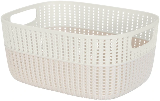 Main image of Simplify Large 2-Tone Plastic Decorative Storage Basket, Ivory