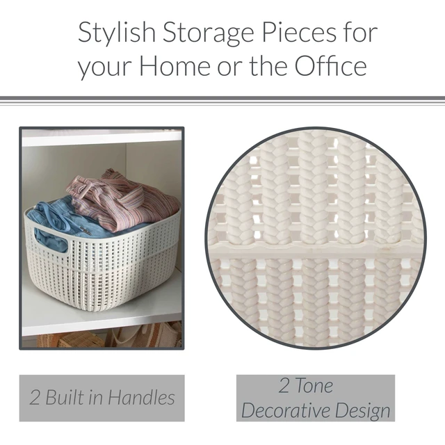 Alt view image 4 of 5 - Simplify Large 2-Tone Plastic Decorative Storage Basket, Ivory