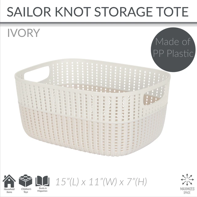 Alt view image 2 of 5 - Simplify Large 2-Tone Plastic Decorative Storage Basket, Ivory