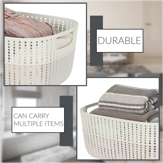 Alt view image 3 of 5 - Simplify Large 2-Tone Plastic Decorative Storage Basket, Ivory