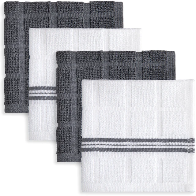 Main image of Mainstays 4 Pack Cotton Dishcloths 12"x12" Gray & White Stripe