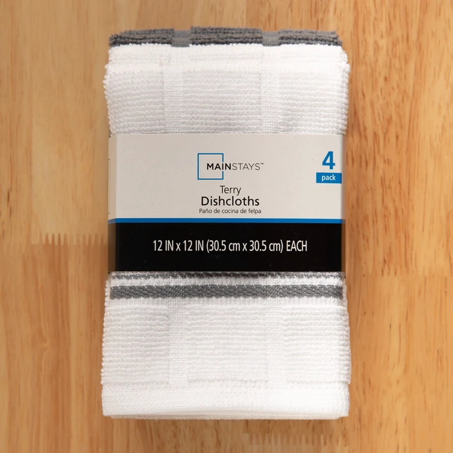 Alt view image 4 of 6 - Mainstays 4 Pack Cotton Dishcloths 12"x12" Gray & White Stripe