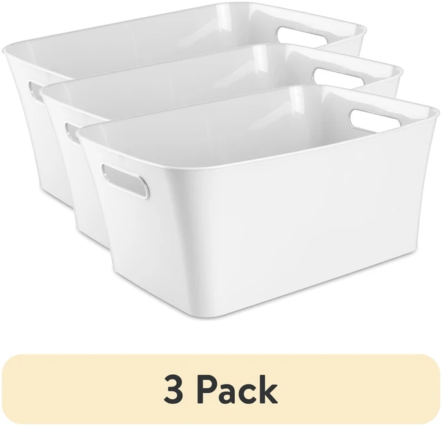 Main image of Mainstays Large Open Plastic Storage Bin with Handles, 3 Pack, White