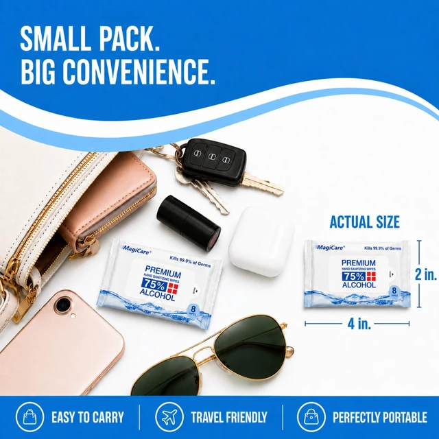 Alt view image 2 of 6 - MagiCare Mini Travel Hand Wipes Alcohol Sanitizing