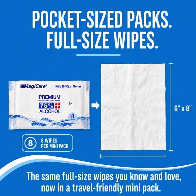 Alt view image 5 of 6 - MagiCare Mini Travel Hand Wipes Alcohol Sanitizing