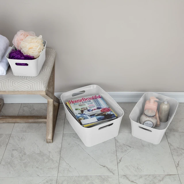 Alt view image 4 of 6 - Mainstays Large Open Plastic Storage Bin with Handles, 3 Pack, White
