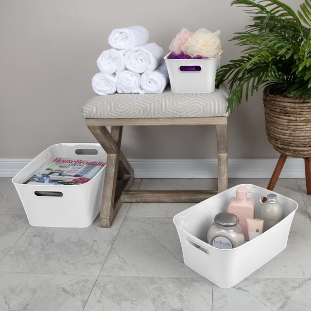 Alt view image 2 of 6 - Mainstays Large Open Plastic Storage Bin with Handles, 3 Pack, White