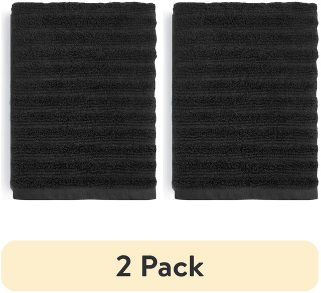 Main image of Mainstays Performance Textured Bath Towel 2 Pack Black 54 x 30Inch