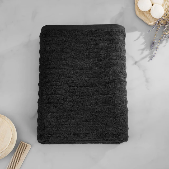 Alt view image 3 of 6 - Mainstays Performance Textured Bath Towel 2 Pack Black 54 x 30Inch