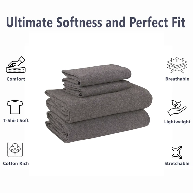Alt view image 3 of 6 - Mainstays Cotton-Rich Extra Soft Jersey Queen Bed Sheet Set, Charcoal, 4 Pieces
