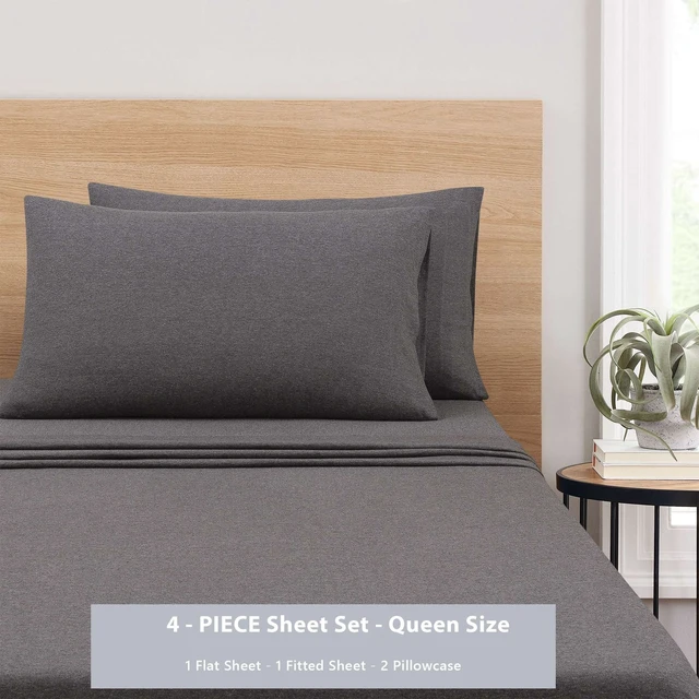 Alt view image 5 of 6 - Mainstays Cotton-Rich Extra Soft Jersey Queen Bed Sheet Set, Charcoal, 4 Pieces