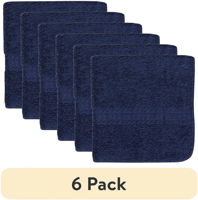 Main image of Mainstays 100% Cotton Washcloth 6 Pack, 12in x 12in, Navy