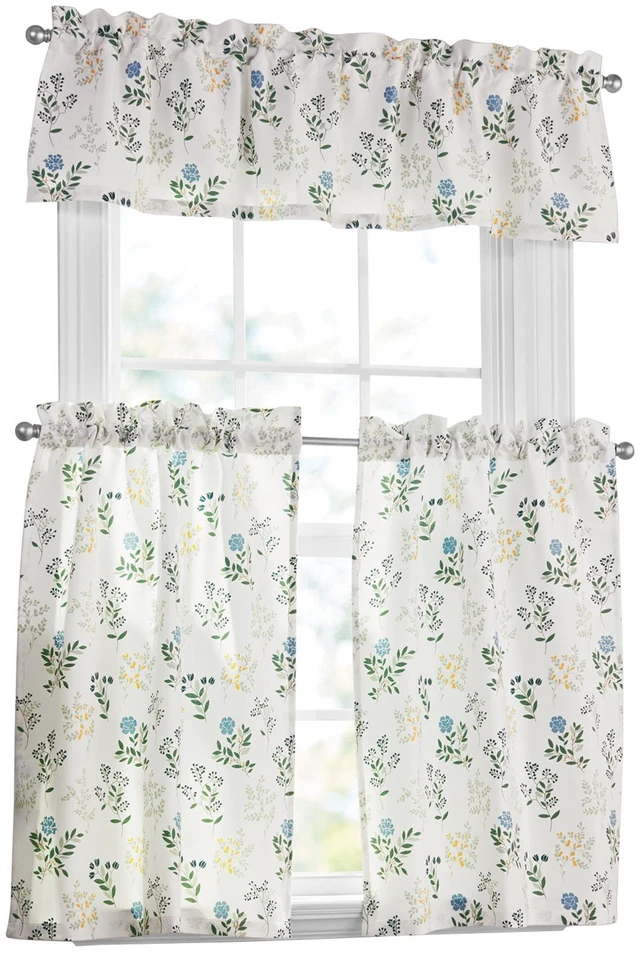 Main image of Mainstays 3-Piece Floral Multi Printed Curtain Tier Set, 56"W x 14"L