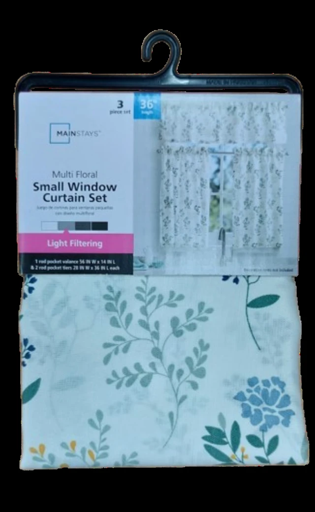 Alt view image 2 of 6 - Mainstays 3-Piece Floral Multi Printed Curtain Tier Set, 56"W x 14"L