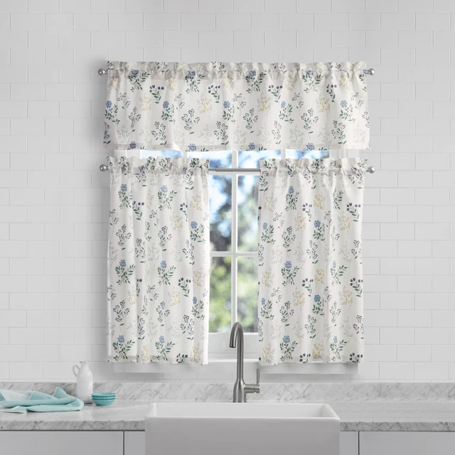 Alt view image 6 of 6 - Mainstays 3-Piece Floral Multi Printed Curtain Tier Set, 56"W x 14"L