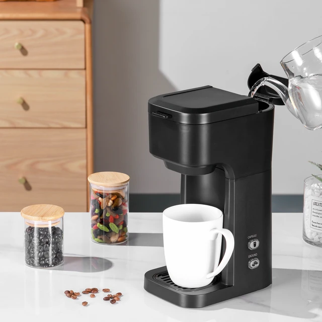 Alt view image 3 of 6 - Mainstays Black Dual Brew Coffee Maker, Single Serve, Auto Shutoff, 14 oz Reservoir