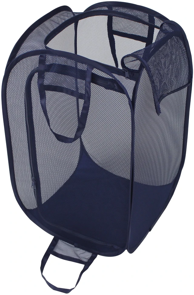 Main image of Mainstays Blue Two-Way Pop-Up Mesh Laundry Hamper with Heavy Duty Handles