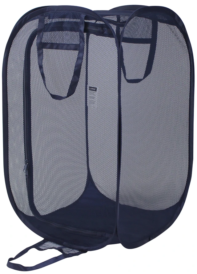 Alt view image 5 of 6 - Mainstays Blue Two-Way Pop-Up Mesh Laundry Hamper with Heavy Duty Handles