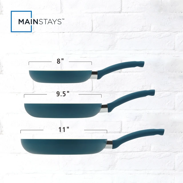 Alt view image 5 of 6 - Mainstays Aluminum Nonstick Ceramic 3-Piece Frypan Set, Blue