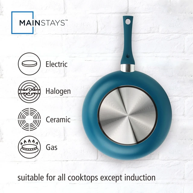 Alt view image 3 of 6 - Mainstays Aluminum Nonstick Ceramic 3-Piece Frypan Set, Blue