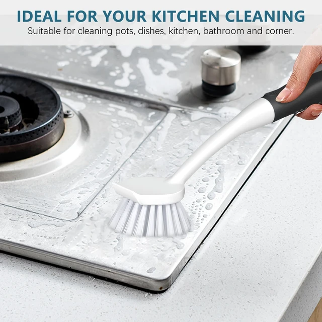 Alt view image 4 of 6 - SetSail Dish Brush Set Of 3 With Bottle Brush, Long Handle And Scraper Tip, Deep Cleaning For Kitchen Sink Dishes Bottle Cup Pot Pan Tile Lines, Black