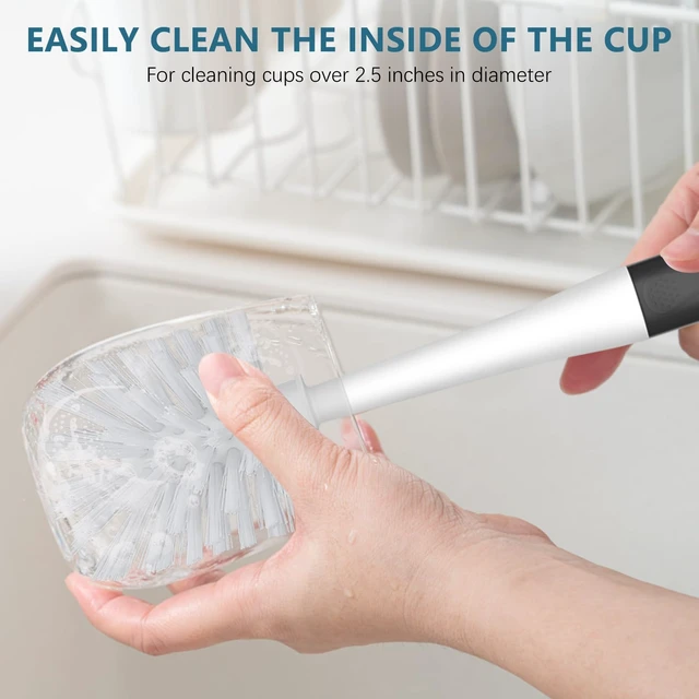 Alt view image 3 of 6 - SetSail Dish Brush Set Of 3 With Bottle Brush, Long Handle And Scraper Tip, Deep Cleaning For Kitchen Sink Dishes Bottle Cup Pot Pan Tile Lines, Black