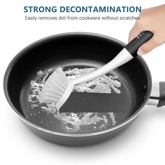 Alt view image 5 of 6 - SetSail Dish Brush Set Of 3 With Bottle Brush, Long Handle And Scraper Tip, Deep Cleaning For Kitchen Sink Dishes Bottle Cup Pot Pan Tile Lines, Black