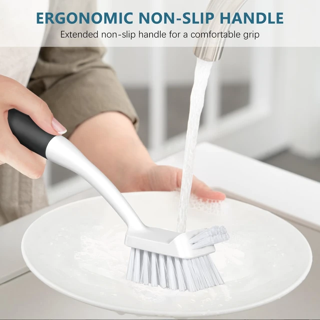 Alt view image 6 of 6 - SetSail Dish Brush Set Of 3 With Bottle Brush, Long Handle And Scraper Tip, Deep Cleaning For Kitchen Sink Dishes Bottle Cup Pot Pan Tile Lines, Black