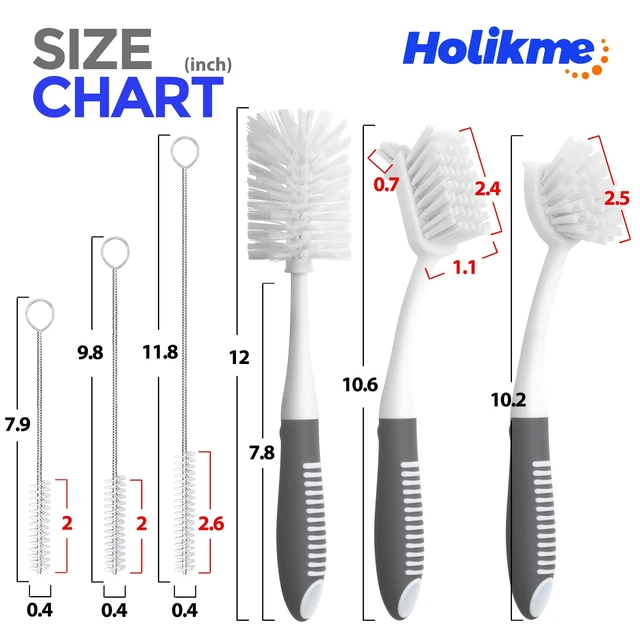 Alt view image 3 of 6 - Holikme 6 Pack Dish Brush Set with Bottle Brush and Dish Scrub Brush, Gray