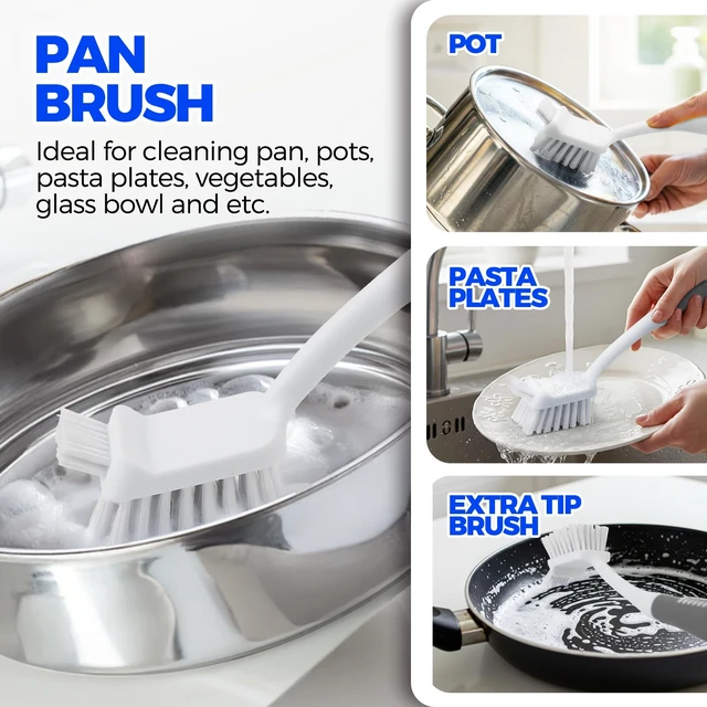 Alt view image 2 of 6 - Holikme 6 Pack Dish Brush Set with Bottle Brush and Dish Scrub Brush, Gray