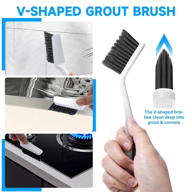 Alt view image 6 of 7 - 14Pcs Crevice Cleaning Brush Set, V Shape Grout Cleaner Brush for Deep Cleaning Gap, Hard Bristle Scrub Brushes Tools, Cleaning Supplies for Bathroom Kitchen Toilet Windo